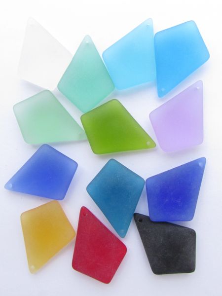 Cultured Sea Glass Necklace PENDANTS diamond shape 37x27mm assorted colors top Drilled supplies for making jewelry