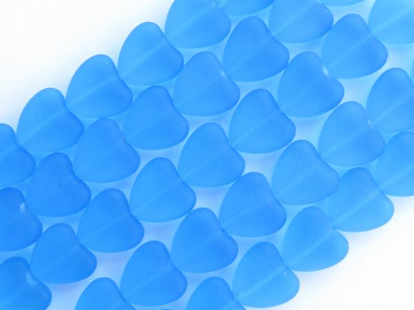 Frosted Glass Heart BEADS 11x12mm puffed hearts bead supply for making jewelry