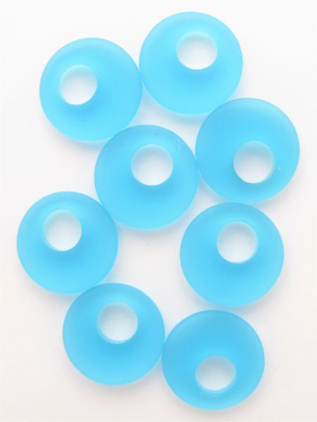 Cultured Sea Glass RING PENDANTS 20mm Light AQUA BLUE Donut RINGS bead supply Great for making earrings