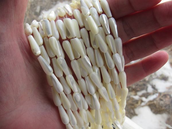 15x6mm Teardrop BEADS Natural White TROCHUS SHELL length drilled bead supply for making jewelry