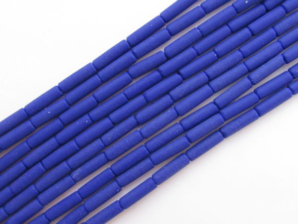 Cultured Sea Glass BEADS 9x4mm tube Opaque Royal BLUE frosted bead supply for making jewelry