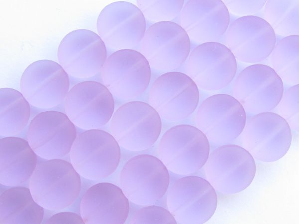Cultured Sea glass BEADS 12mm Coin Periwinkle light purple frosted matte finish bead supply for making jewelry