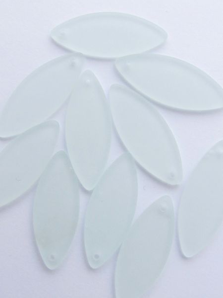 8 pc Cultured Sea Glass PENDANTS Marquise LIGHT AQUA transparent frosted Top Drilled bead supply for making jewelry
