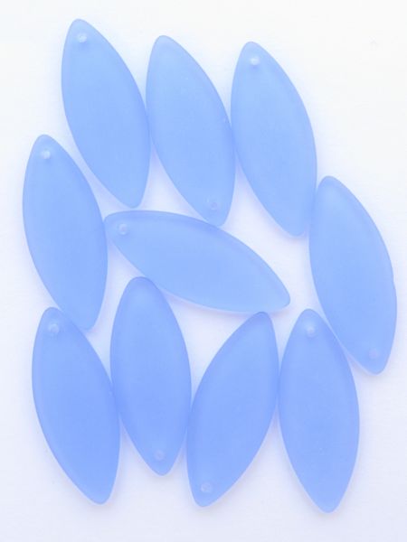 8 pc Cultured Sea Glass PENDANTS Marquise Light Sapphire Cornflower BLUE frosted Top Drilled bead supply for making jewelry