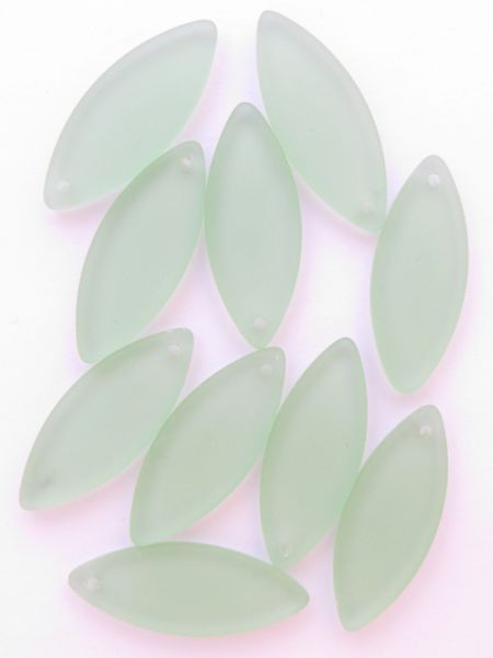 8 pc Cultured Sea Glass PENDANTS Marquise 33x13mm Peridot LIGHT GREEN frosted Top Drilled bead supply for making jewelry