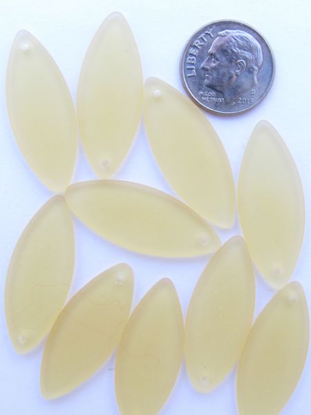 8 pc Cultured Sea Glass PENDANTS Marquise 33x13mm Desert GOLD frosted Top Drilled bead supply for making jewelry