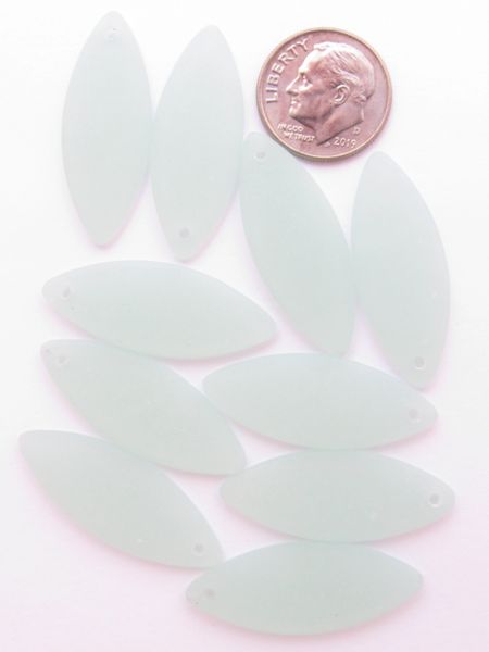 8 pc Cultured Sea Glass PENDANTS Marquise 33x13mm OPAQUE SEAFOAM GREEN frosted Top Drilled bead supply for making jewelry