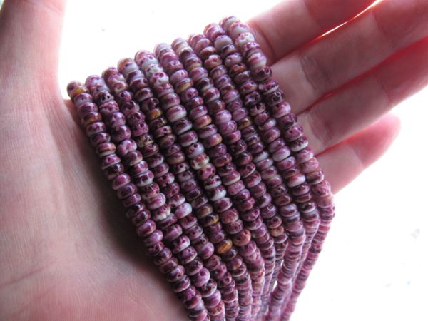 Natural Spiny Oyster SHELL BEADS 6mm Rondelles Light PURPLE from Sea of Cortez bead supply for making jewelry