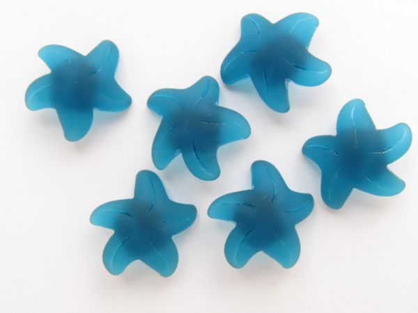 Frosted Glass STARFISH PENDANTS 20x7mm TEAL back drilled button style bead supply for making jewelry
