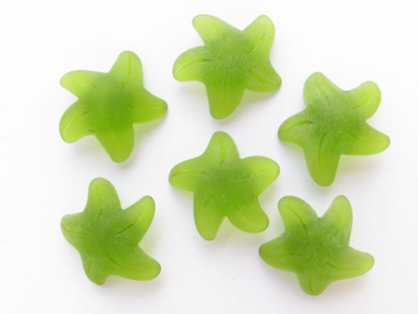 Frosted Glass STARFISH PENDANTS 20x7mm OLIVE GREEN back drilled button style bead supply for making jewelry