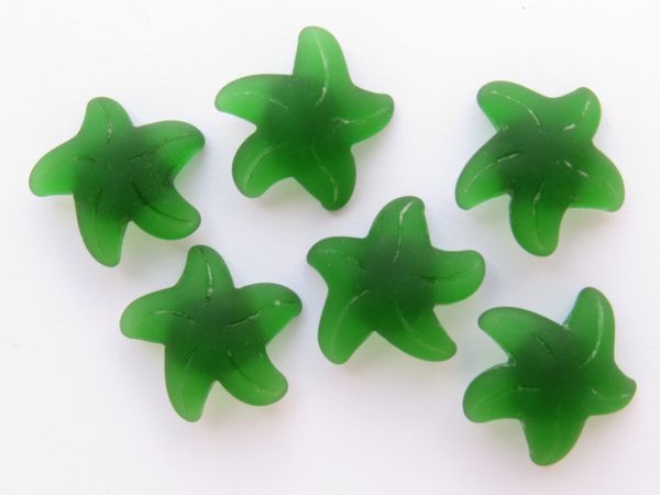 Frosted Glass STARFISH PENDANTS 20x7mm SHAMROCK GREEN back drilled button style bead supply for making jewelry