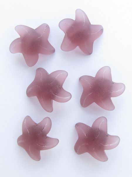 Frosted Glass STARFISH PENDANTS 20x7mm Medium Amethyst back drilled button style bead supply for making jewelry