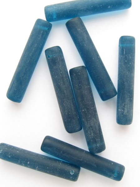 Matte Finish Glass PENDANTS 38x8mm TEAL Marine Blue Rounded Cylinder Top Drilled bead supply for making jewelry