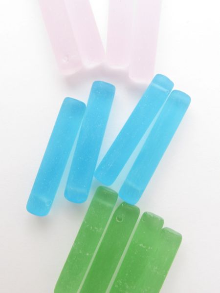 12 pc Cultured Sea Glass PENDANTS Elongated 38x8mm ASSORTED frosted Drilled Cylinder bead supply for making jewelry