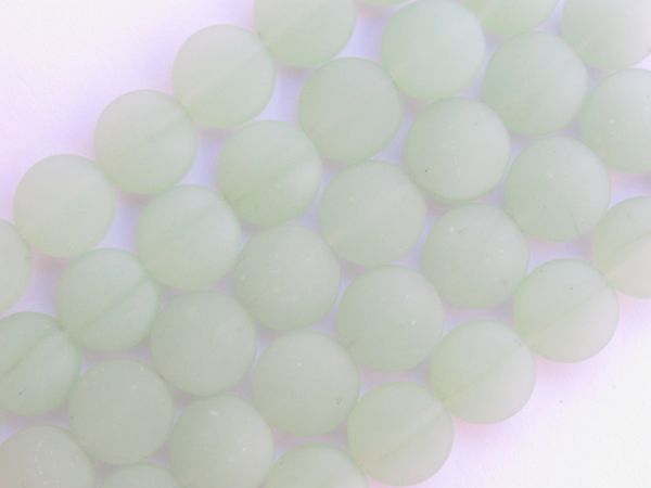 12mm Coin GLASS BEADS OPAQUE SEAFOAM Green frosted matte finish bead supply for making jewelry