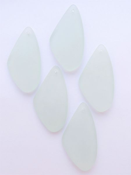 Cultured Sea Glass PENDANTS 53x22mm Triangle Light AQUA Blue Bottle Curved Drilled frosted bead supply for making jewelry