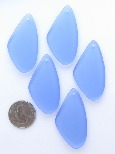 Cultured Sea Glass Necklace PENDANTS 53x22mm LIGHT SAPPHIRE Cornflower BLUE Triangle Drilled frosted bead supply for making jewelry