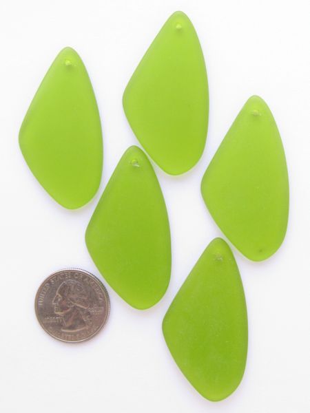 Cultured Sea Glass Necklace PENDANTS 53x22mm OLIVE GREEN Triangle matte finish frosted bead supply for making jewelry