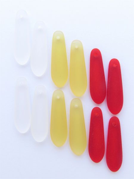 Cultured Sea Glass PENDANTS 22x6mm baby teardrop HOLIDAY colors 12 pc bead supply for making jewelry