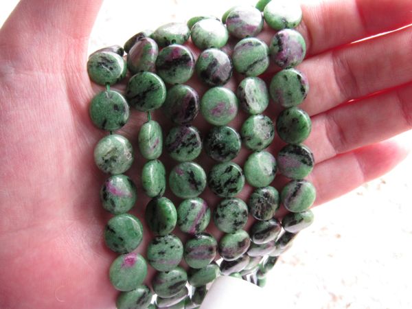 Ruby Ziosite Beads 12mm Coin Multicolor gemstone length drilled bead supply for making jewelry
