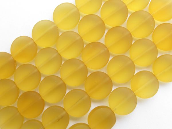 Cultured Sea Glass BEADS 12mm Coin Desert GOLD yellow frosted matte finish bead supply for making jewelry