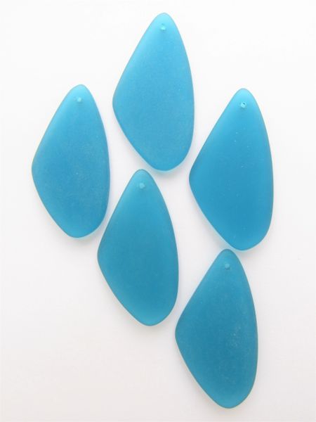 Frosted Glass PENDANTS 53x22mm TEAL Marine BLUE Triangle matte finish cultured sea glass bead supply for making jewelry