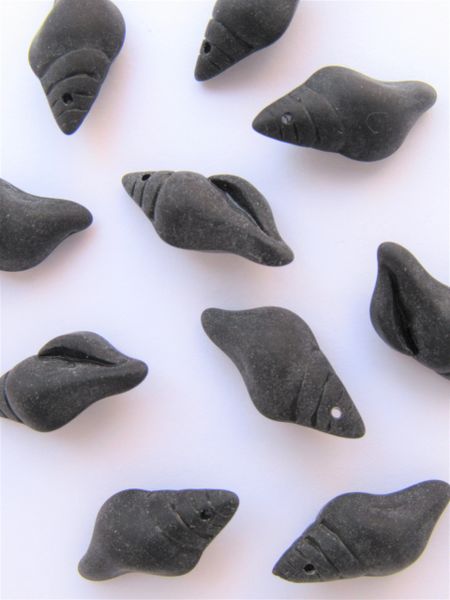Bead Supply CONCH SHELL PENDANTS Opaque Black 26x12mm frosted matte finish glass beads