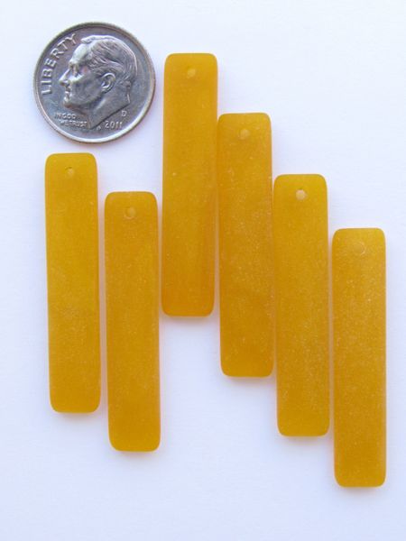 Frosted Glass Rectangle PENDANTS 38x8mm Saffron Yellow Elongated bead supplies for making jewelry Cultured Sea Glass for making jewelry