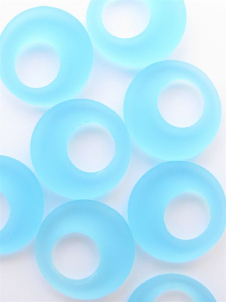 Matte Finish Glass RING PENDANTS 28mm Turquoise Bay AQUA blue RINGS frosted bead supply for making jewelry