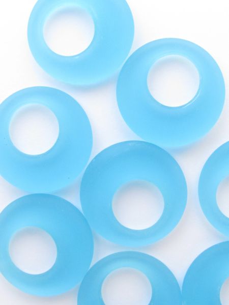bead supply Glass RING PENDANTS 28mm Pacific AQUA blue RINGS cultured sea glass for making jewelry