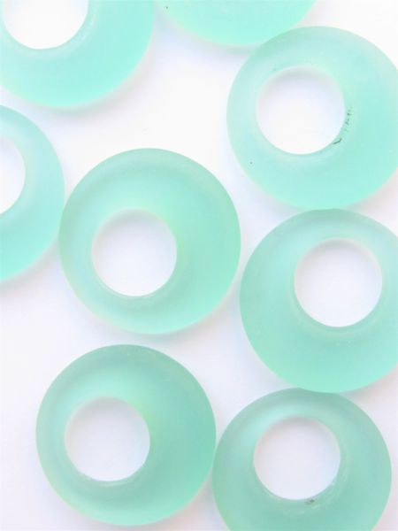 Cultured Sea Glass RING PENDANTS 28mm Autumn SEAFOAM GREEN frosted Rings bead supply for making jewelry