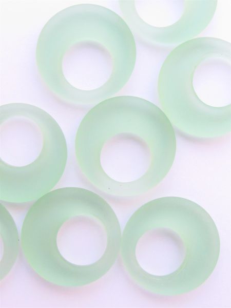 Cultured Sea Glass RING PENDANTS 28mm LIGHT GREEN frosted Rings bead supply for making jewelry