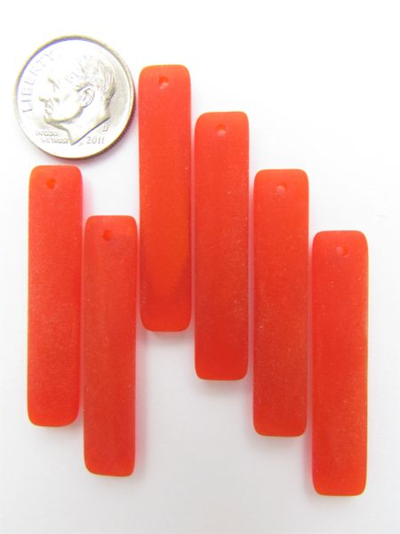 Frosted Glass Rectangle PENDANTS 38x8mm ORANGE Elongated bead supplies for making jewelry