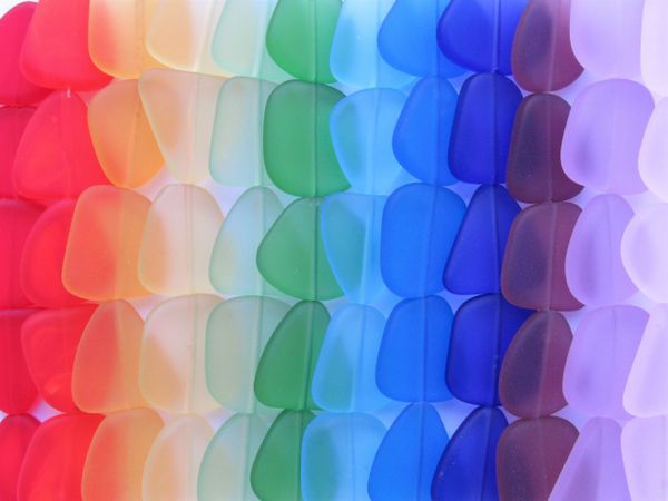 12 strands Cultured Sea Glass BEADS 22-24mm flat free form frosted Rainbow bead supply for making jewelry