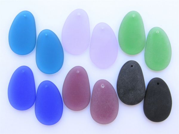 Cultured Sea Glass PENDANTS 33x20mm top Drilled frosted DARK ASSORTED colors bead supply for making jewelry
