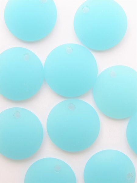 Cultured Sea Glass PENDANTS 25mm Concave Coin OPAQUE BLUE frosted top drilled for making jewelry