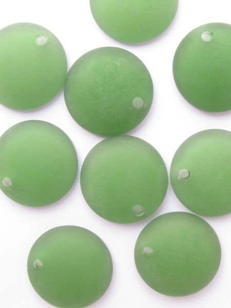 Bead Supply Cultured Sea Glass PENDANTS 25mm Concave Coin Shamrock GREEN frosted top drilled for making jewelry