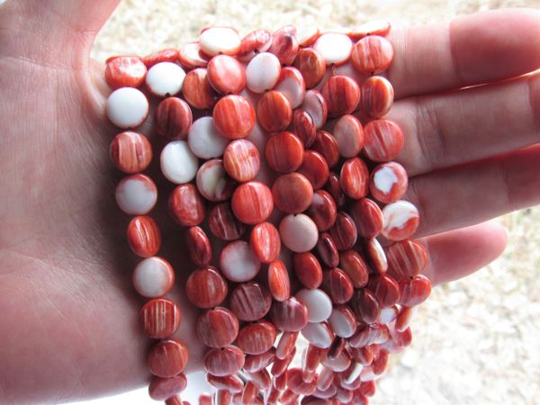 Red Spiny Oyster SHELL BEADS 10mm Coin from Sea of Cortez bead supply for making jewelry