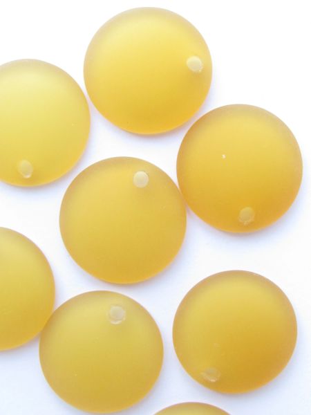 Cultured Sea Glass PENDANTS 25mm Concave Coin Desert Gold YELLOW frosted top drilled for making jewelry