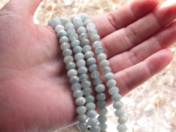 Natural Aquamarine BEADS 8.5x5mm Rondelle Faceted Blue Gemstone bead supply for making jewelry