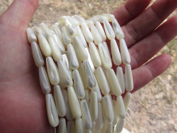 bead supply Mother of Pearl BEADS 19x5.5mm Teardrop 20 pc Length Drilled White Shell for making jewelry