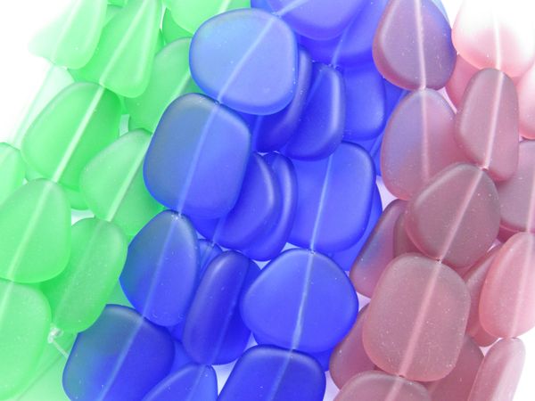 Bulk Cultured Sea Glass BEADS 22-24mm Flat Free form Hanks ASSORTED BOLD Colors bulk bead supply for making jewelry