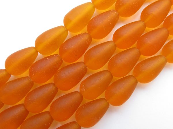 Bead Supply Cultured Sea Glass BEADS Teardrop 16x10mm ORANGE 12 pc Strands frosted for making jewelry