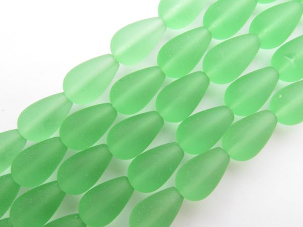 Bead Supply Cultured Sea Glass BEADS Teardrop 16x10mm LIGHT GREEN 12 pc Strands frosted for making jewelry