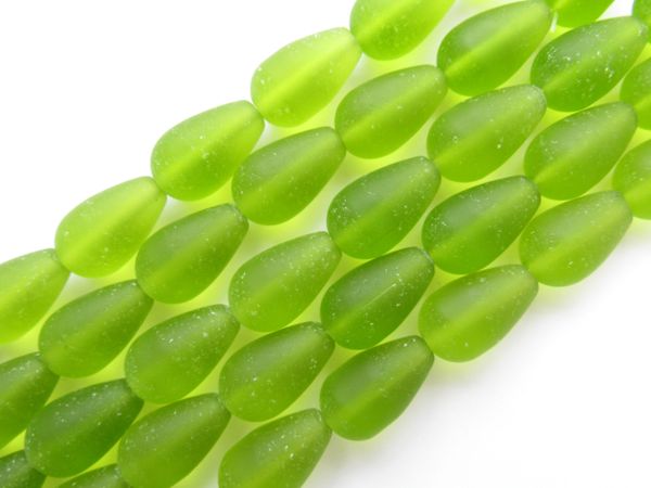 Bead Supply Cultured Sea Glass BEADS Teardrop 16x10mm OLIVE GREEN 12 pc Strands frosted for making jewelry