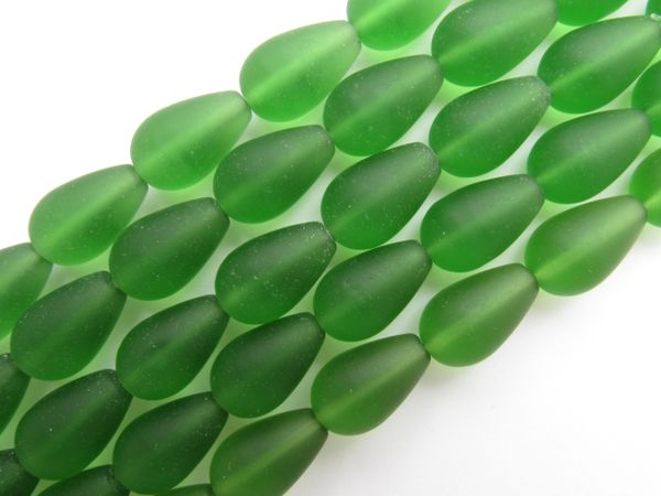 Bead Supply Cultured Sea Glass BEADS Teardrop 16x10mm DARK GREEN for making jewelry