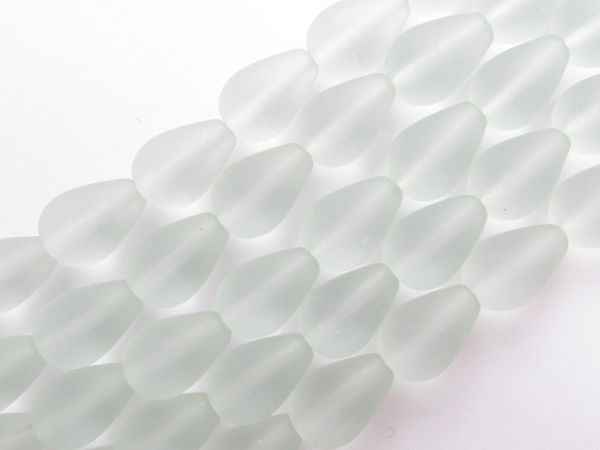 Cultured Sea Glass BEADS 16x10mm TEARDROP Light AQUA frosted bead supply for making jewelry