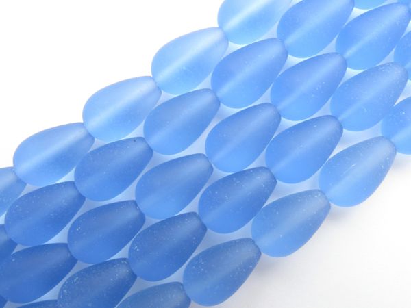 16x10mm Teardrop Frosted Glass BEADS Light Sapphire CORNFLOWER BLUE frosted bead supply for making jewelry