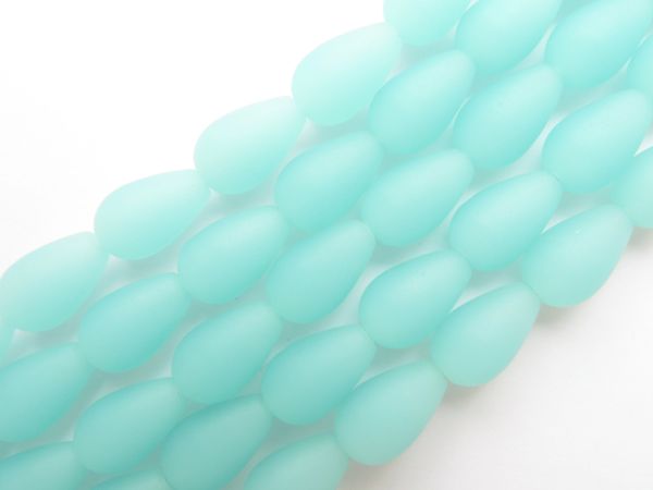 Cultured Sea Glass BEADS Teardrop 16x10mm Opaque Pale SEAFOAM bead supplies for making jewelry