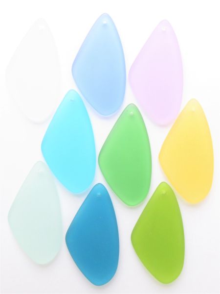 Frosted Glass necklace PENDANTS 9 pc 53x22mm assorted colors top drilled bead supply for making jewelry